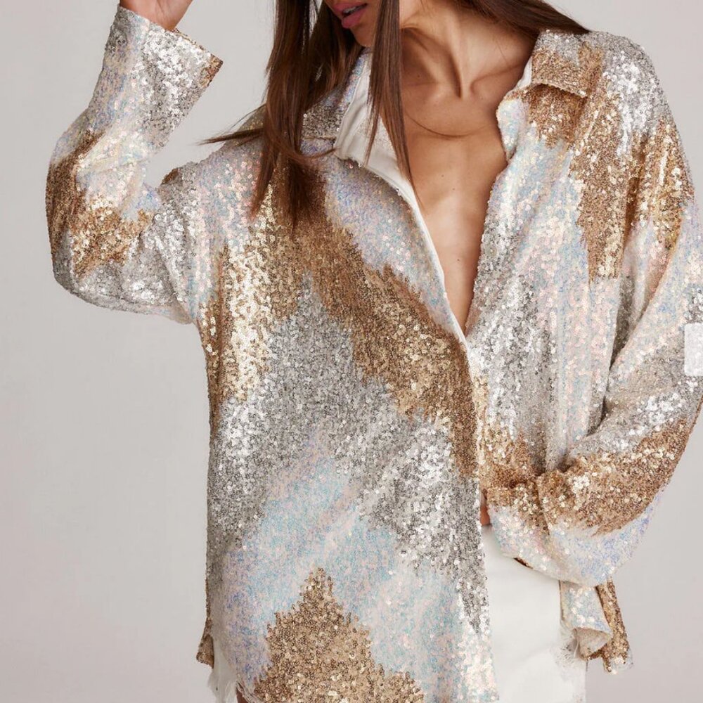 Genevieve Ivory Multi Sequin Button Up